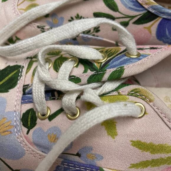 Keds Rifle Paper Co Pink Floral Sneakers Size 8.5 Womens Spring Lace Up Gold - Picture 4 of 7